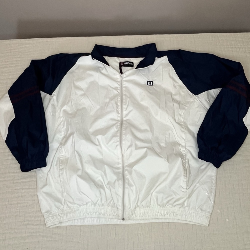 Vintage‎ Wilson Zip Up Jacket Mens 2XL White Windbreaker Track Full Zip